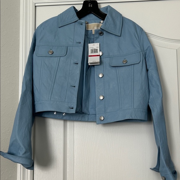 MICHAEL Michael Kors Light Blue Leather Jacket - Picture 1 of 10